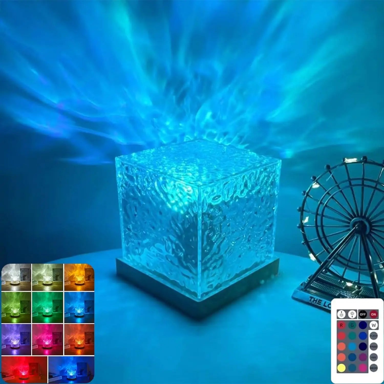 Dynamic Aurora Northern Lights Water Ripple Projector Night Light 17 Colors Flame Crystal Lamp for Living Room Study Bedroom